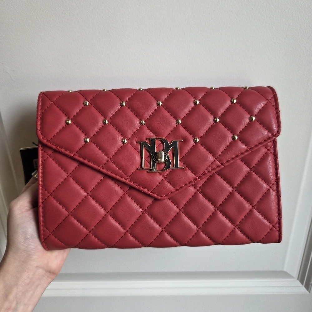 Badgley Mischka Red Quilted Clutch Or Crossbody Vegan Leather New With Tags
